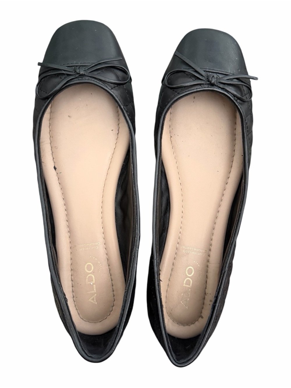 Aldo Black Square-Toe Bow Ballet Flats
